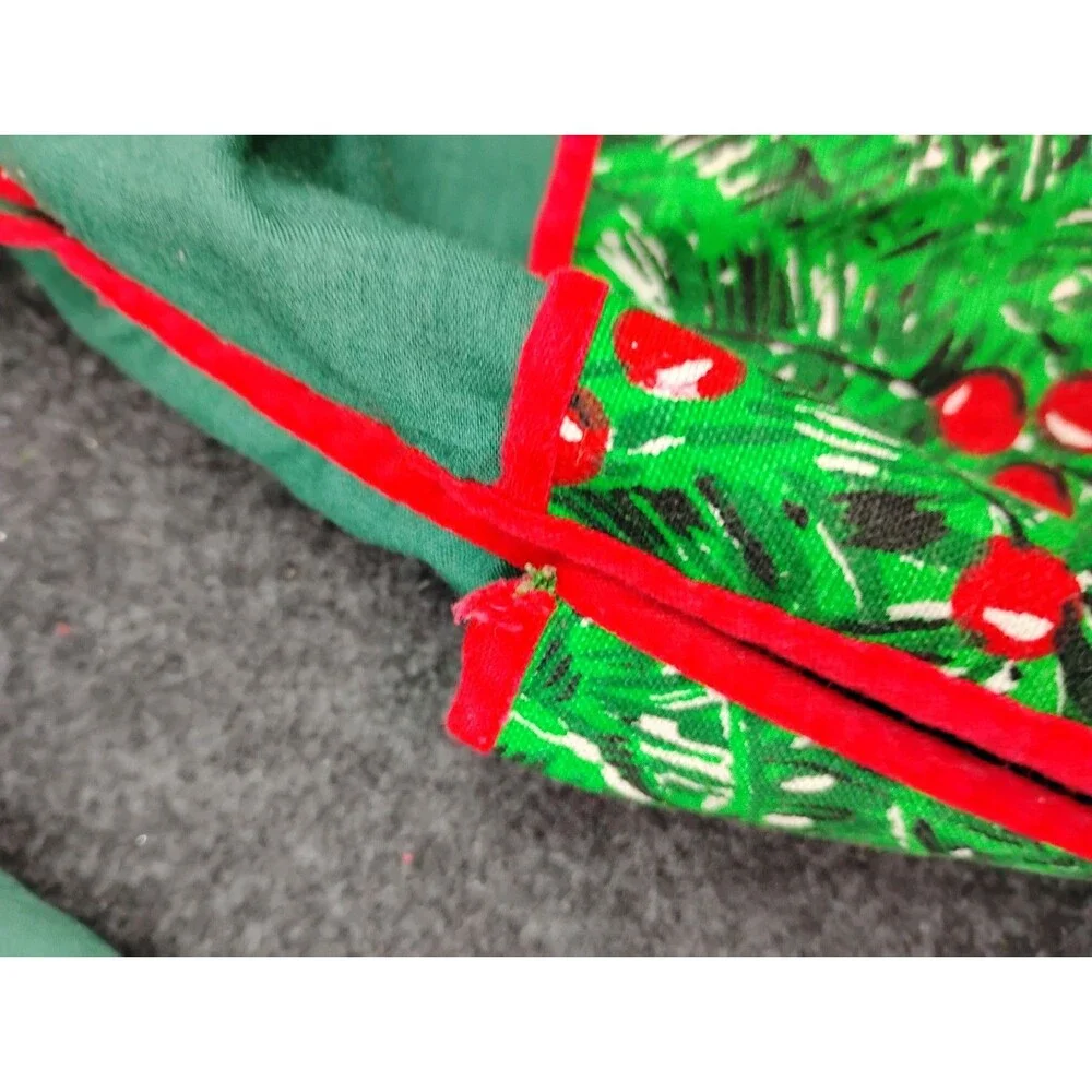 Vintage Handmade Green Christmas Holly Berry Half Apron With Big Pockets